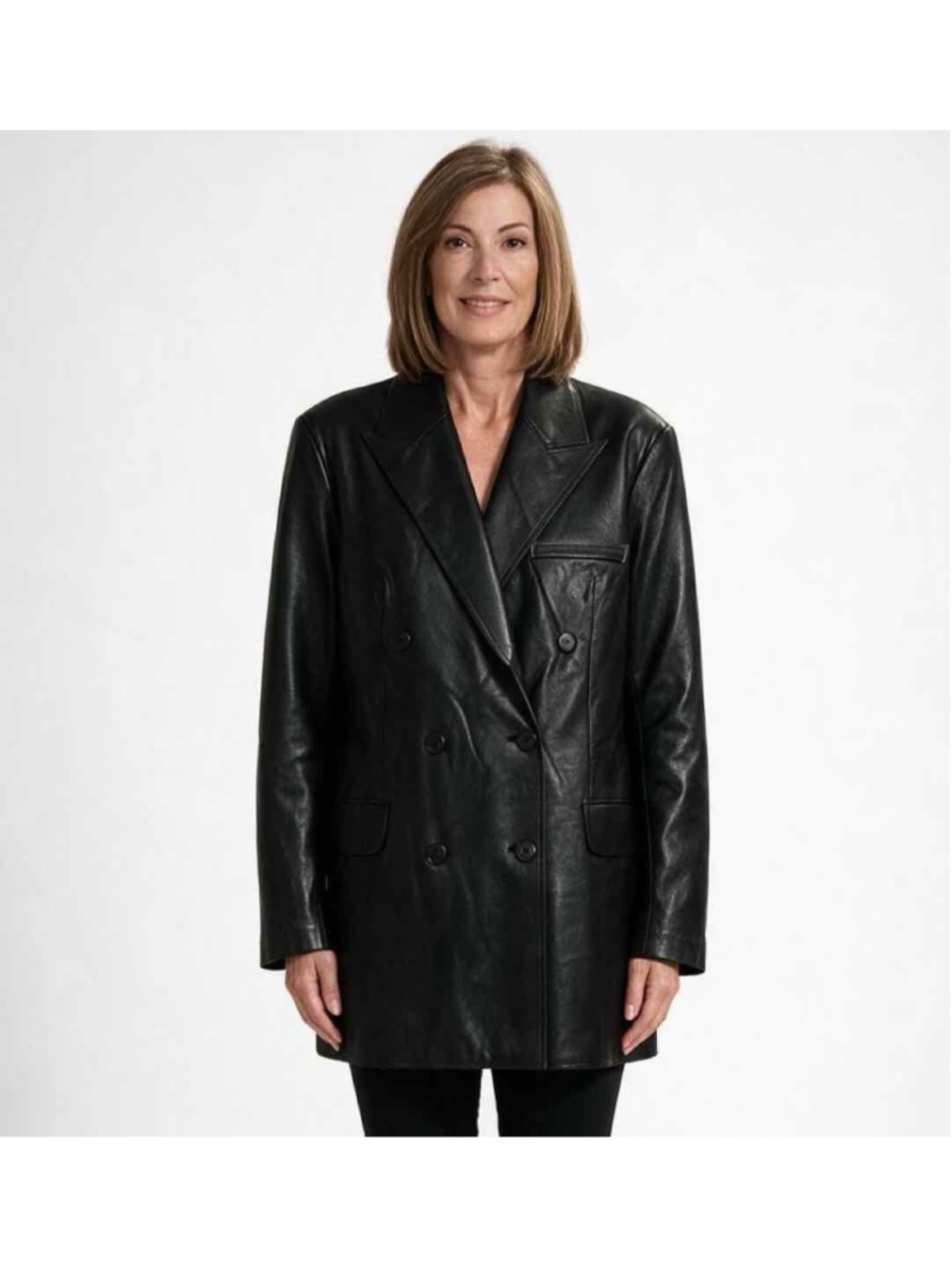 COMMANDO Faux Leather Double Breasted Blazer Black Size Medium NWT
